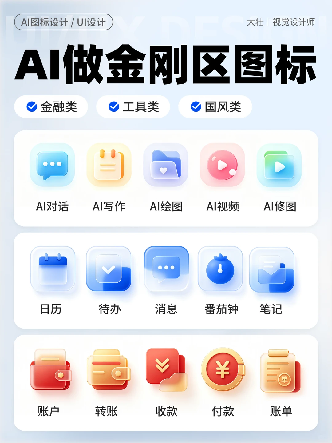 AI做金刚区整套图标风格探索，附提示词