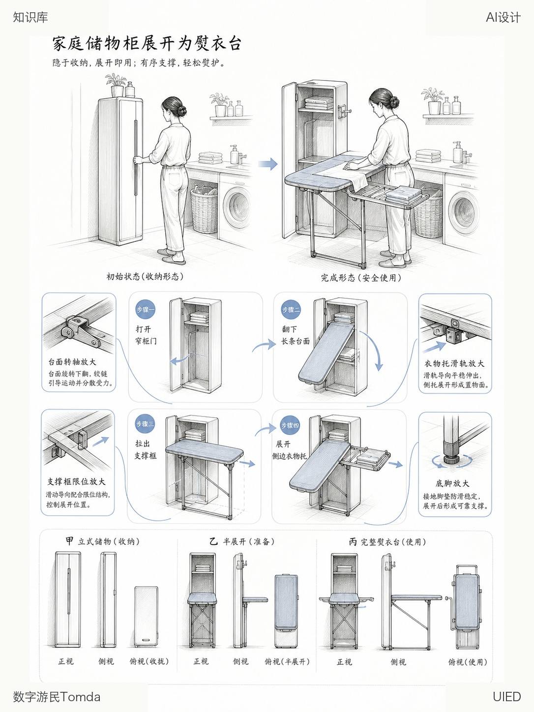 家庭储物柜展开为熨衣台