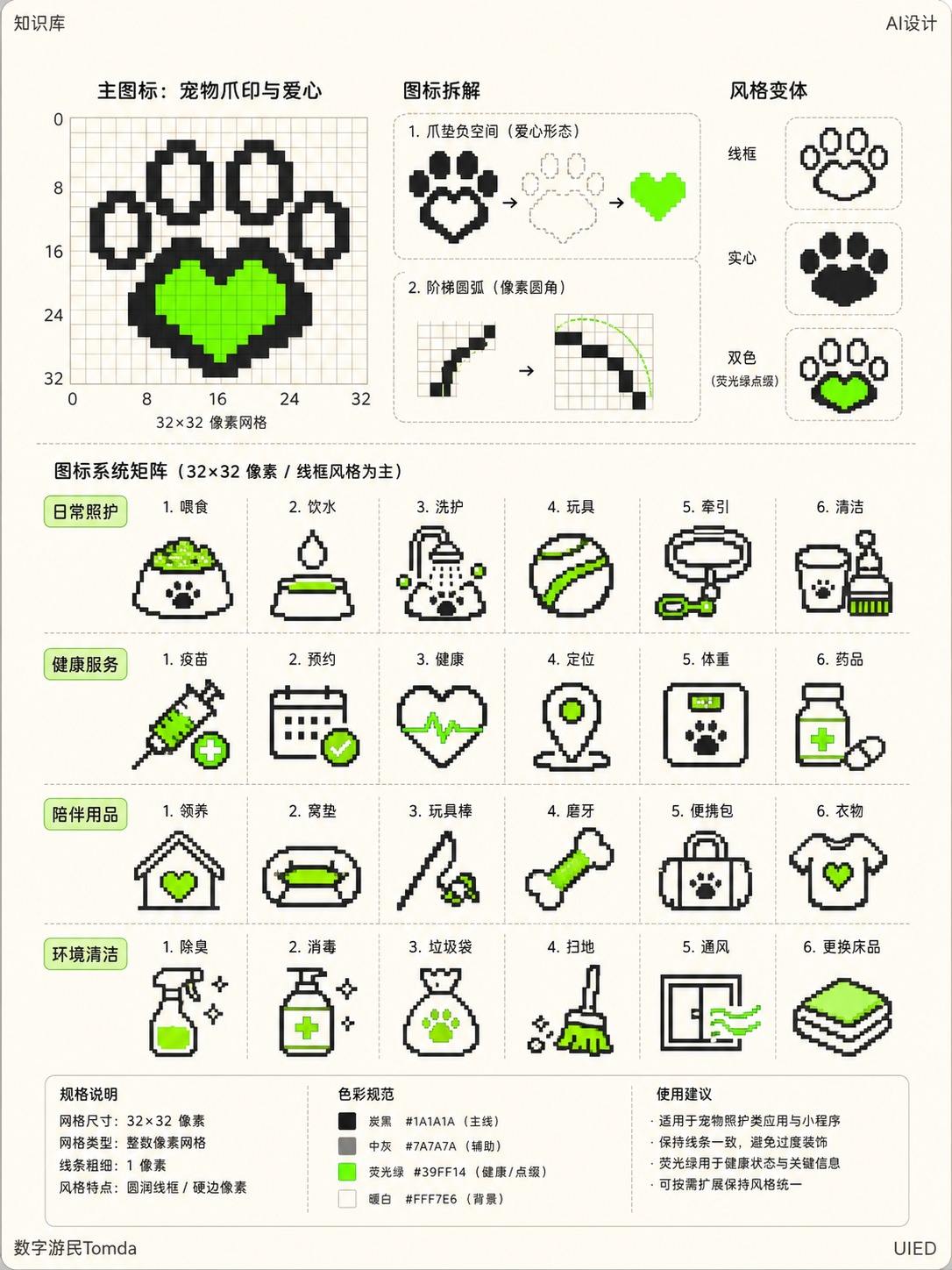 宠物照护像素图标系统