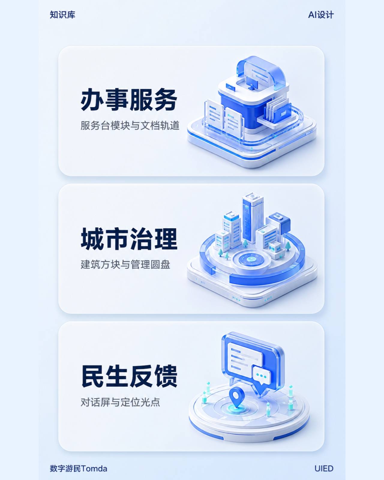 城市服务平台|蓝色等距三维卡片