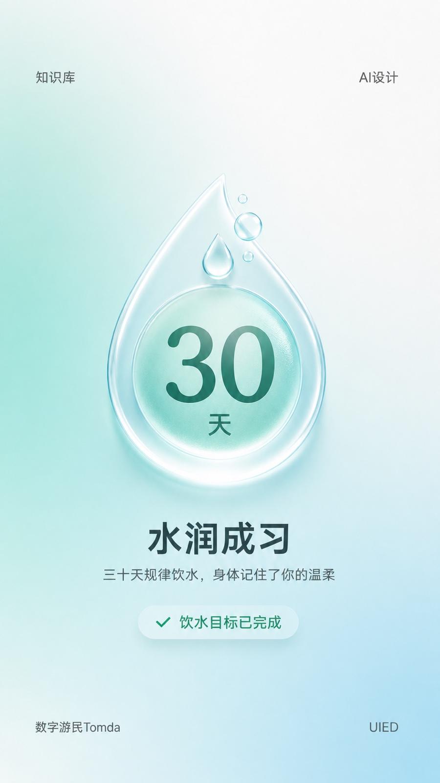 三十日饮水玻璃拟态成就解锁海报