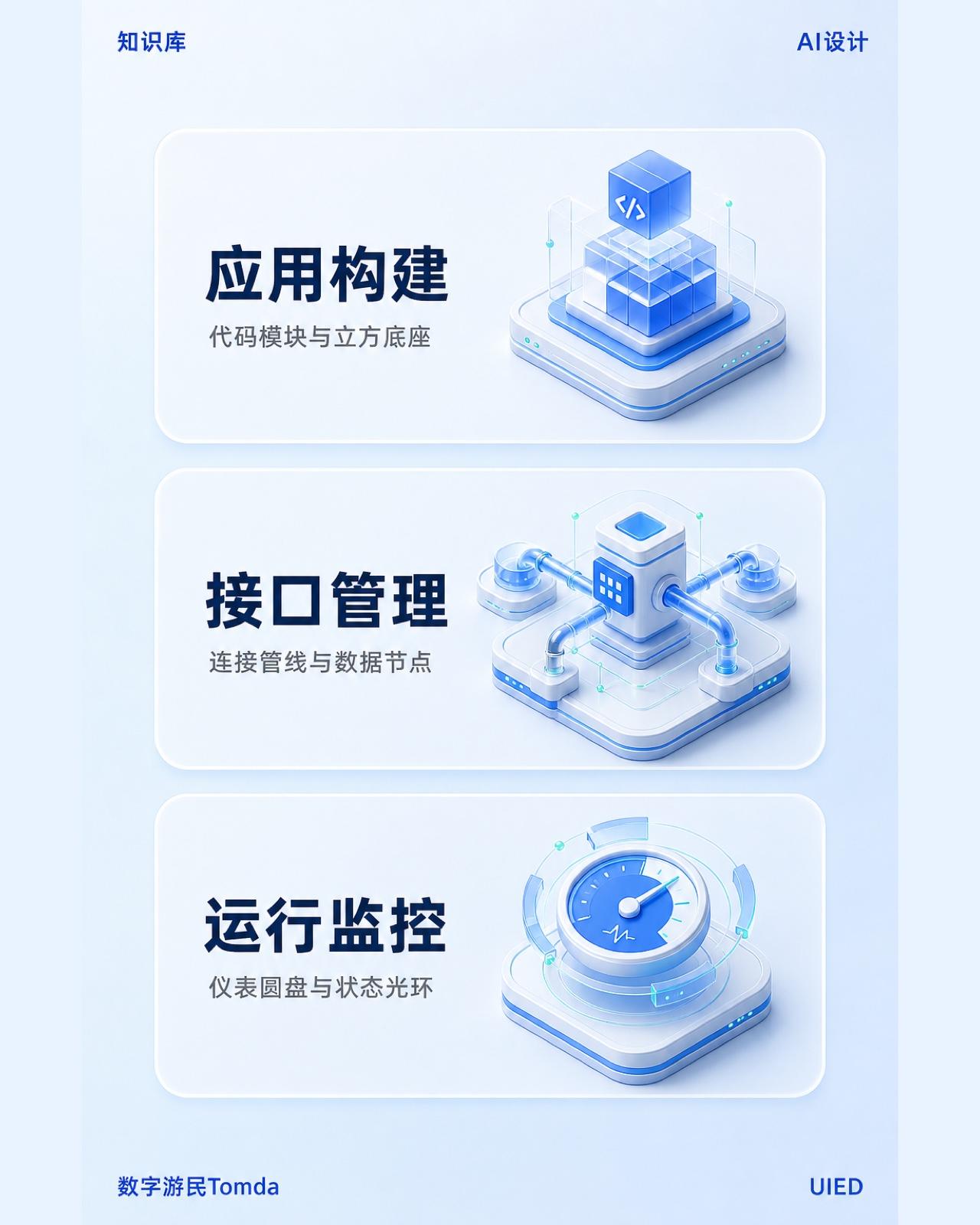 研发工程服务|蓝色等距三维卡片