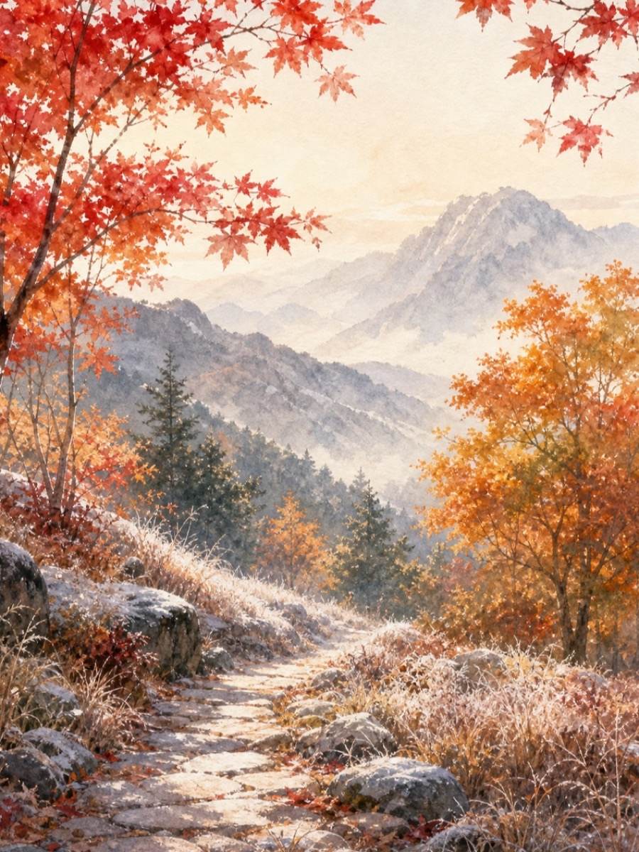 霜降山林红叶｜国风水彩节气海报