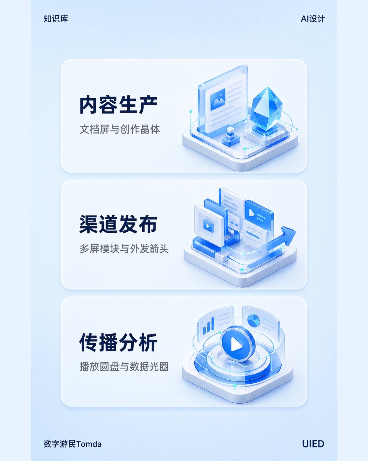 媒体运营服务|蓝色等距三维卡片