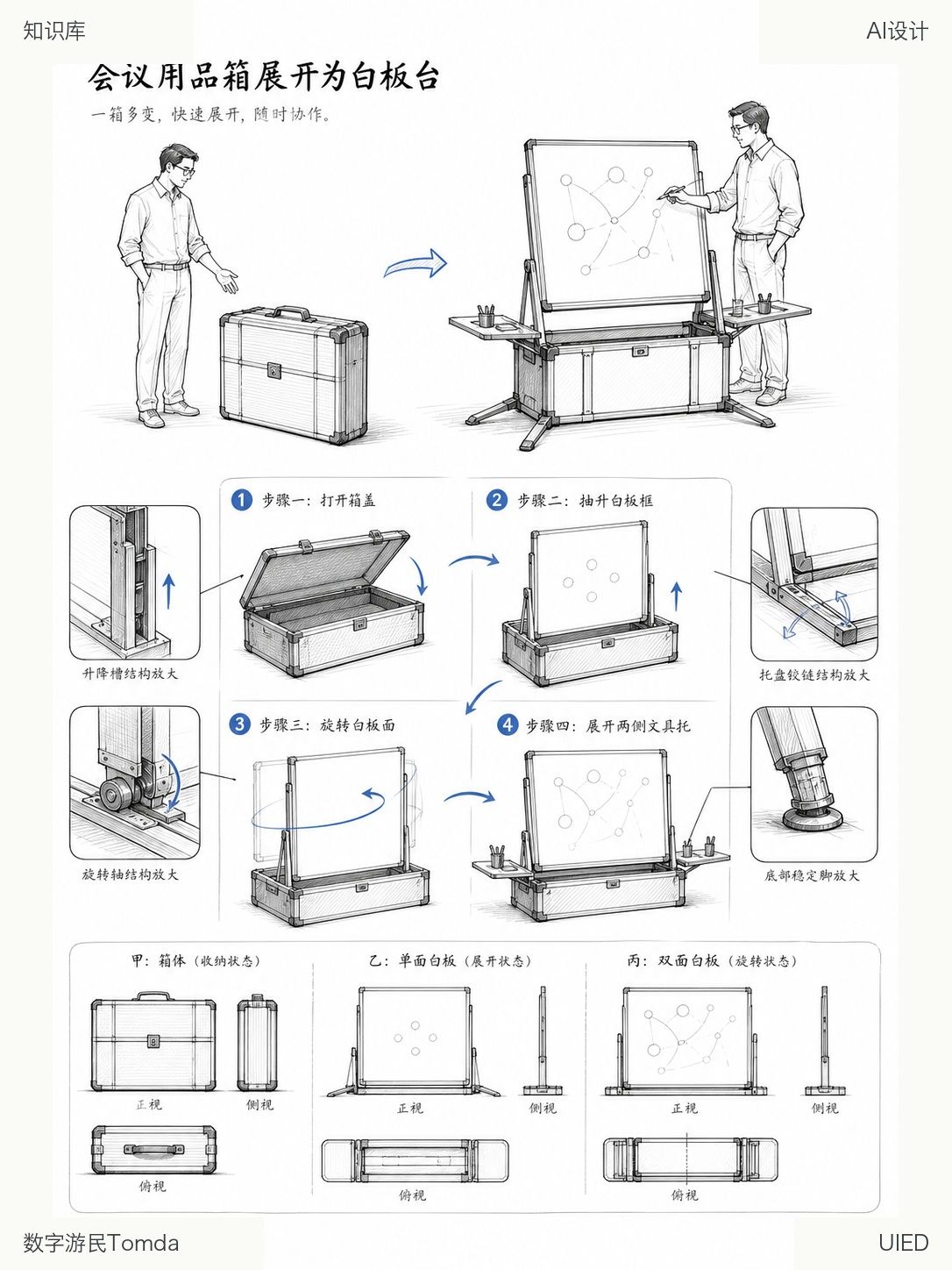 会议用品箱展开为白板台