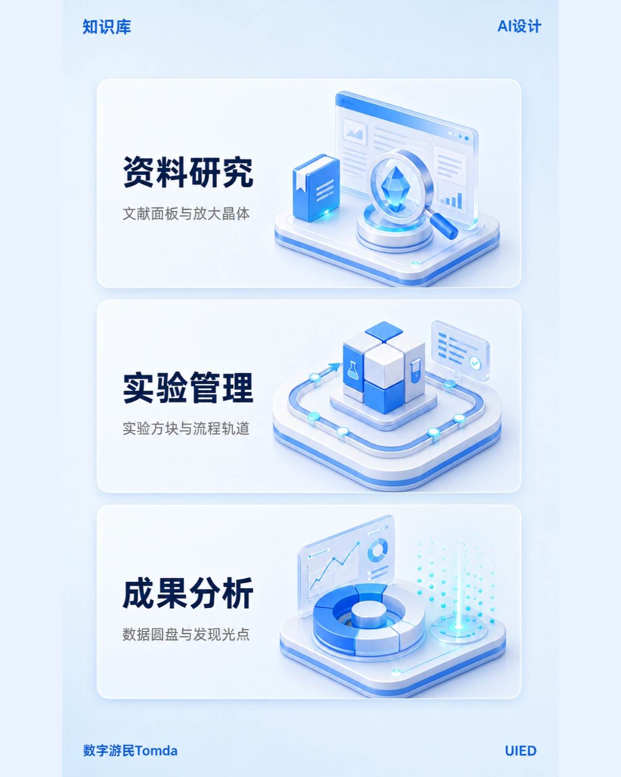 科研创新服务|蓝色等距三维卡片