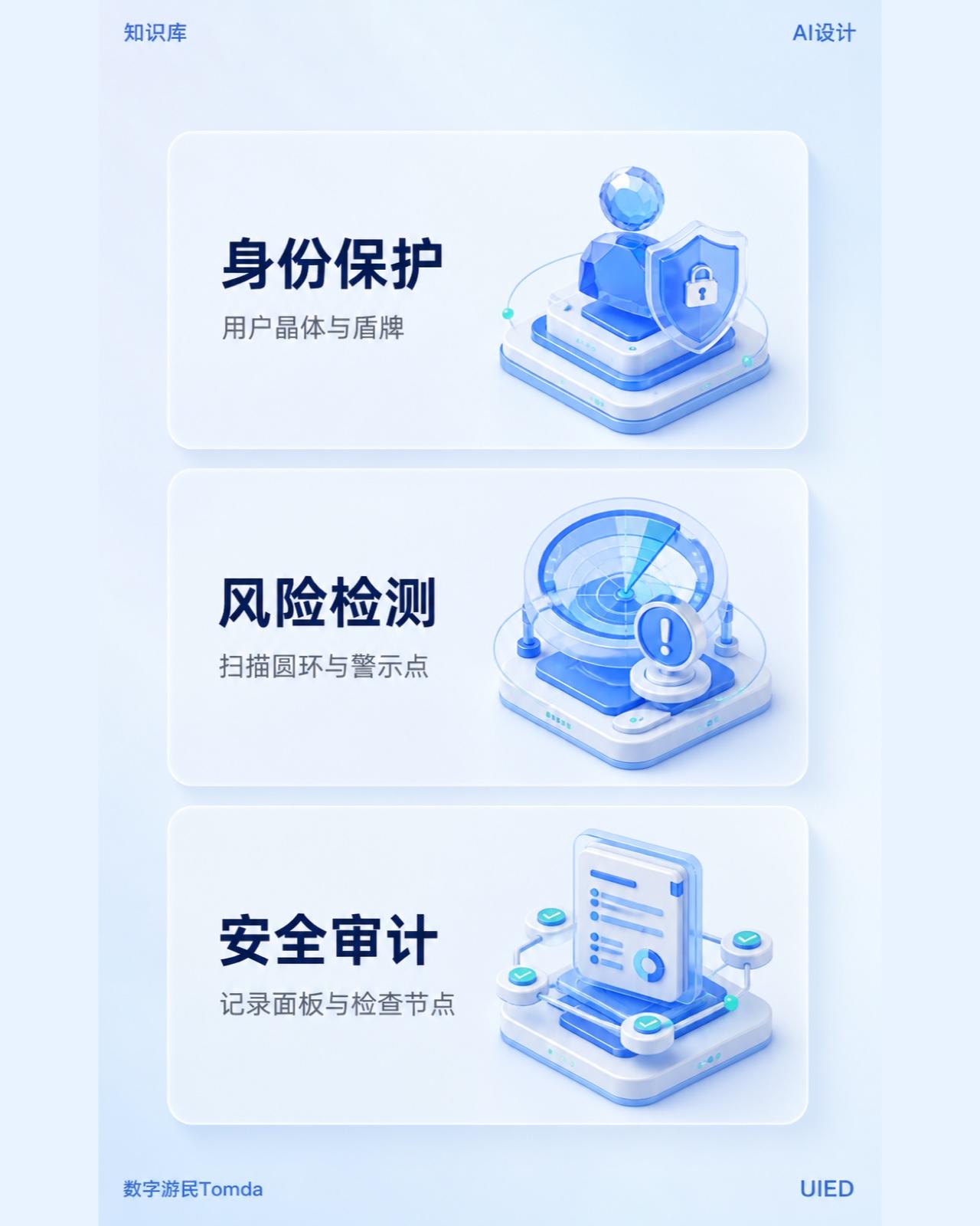安全保障服务|蓝色等距三维卡片