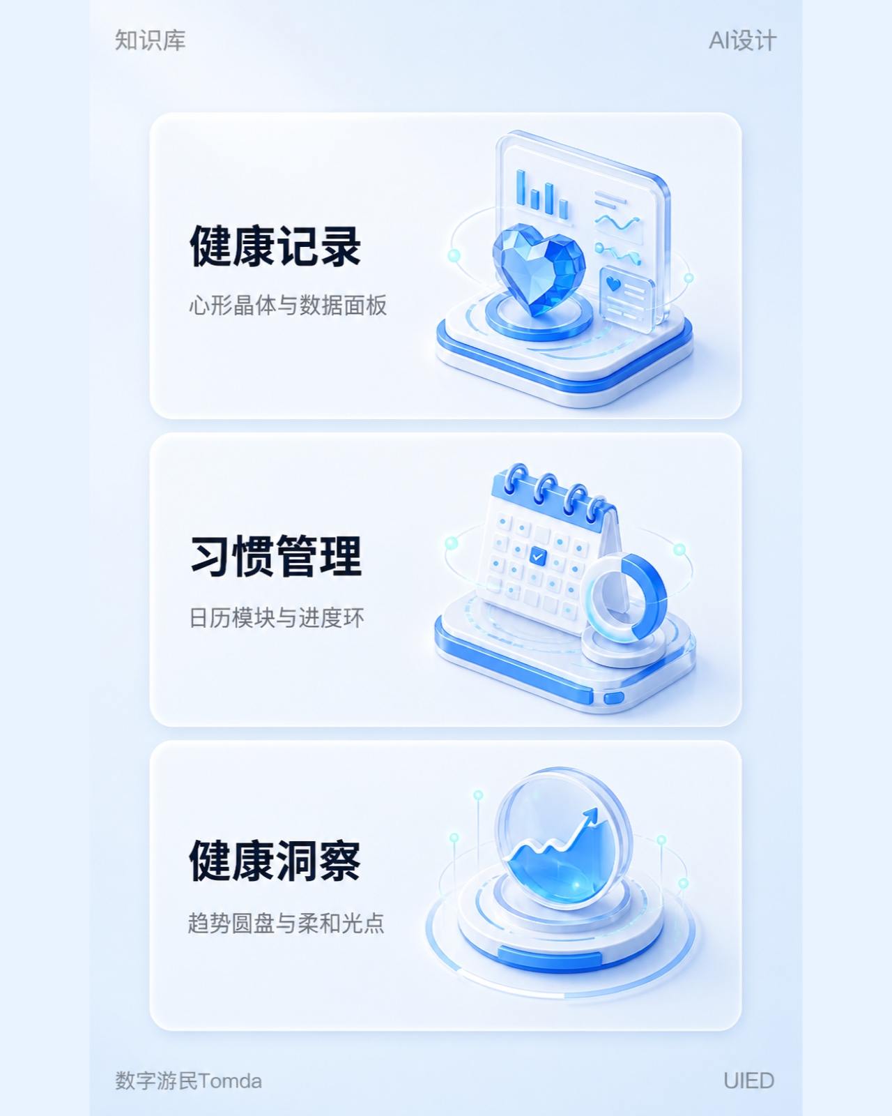 健康管理服务|蓝色等距三维卡片