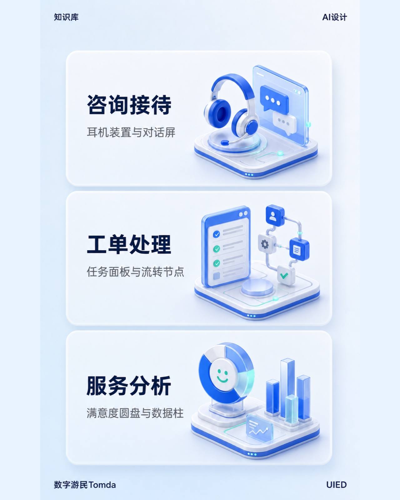 智能客服服务|蓝色等距三维卡片