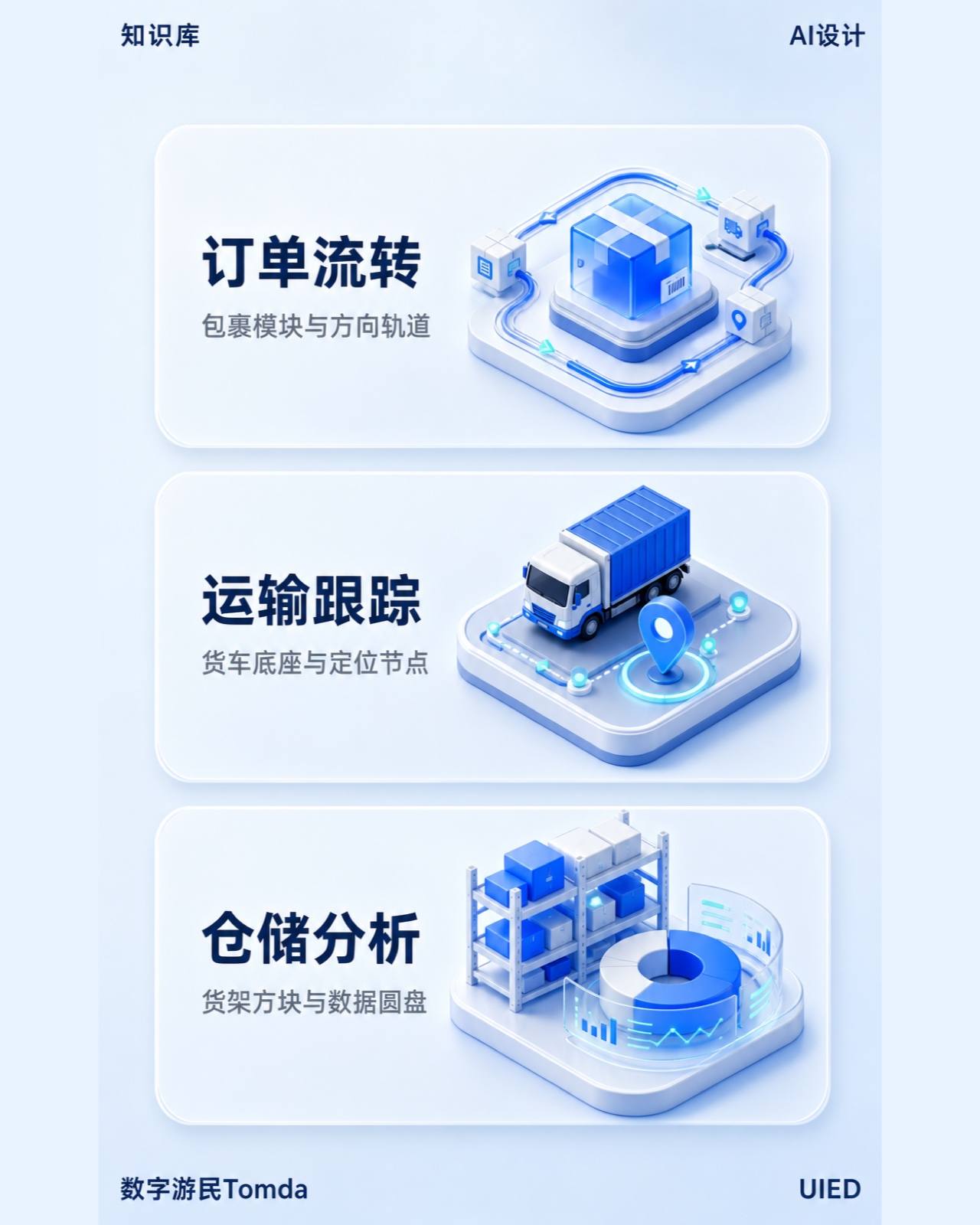 物流供应服务|蓝色等距三维卡片
