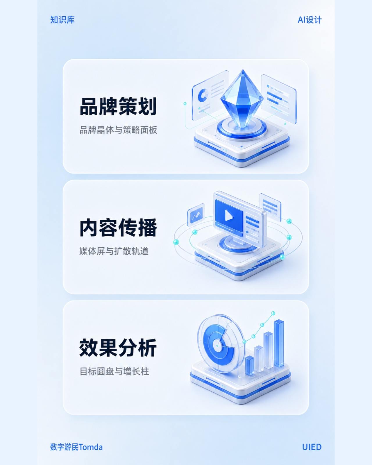 品牌营销服务|蓝色等距三维卡片