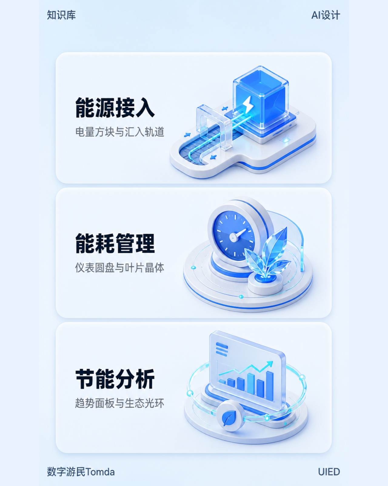 绿色能源服务|蓝色等距三维卡片