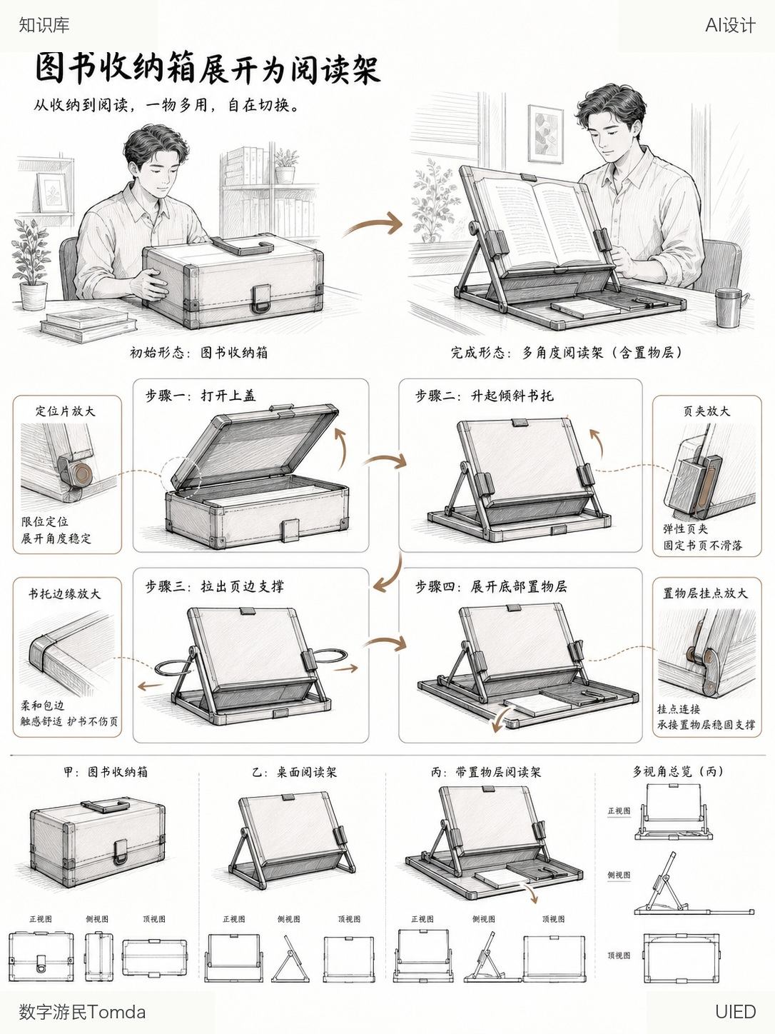 图书收纳箱展开为阅读架