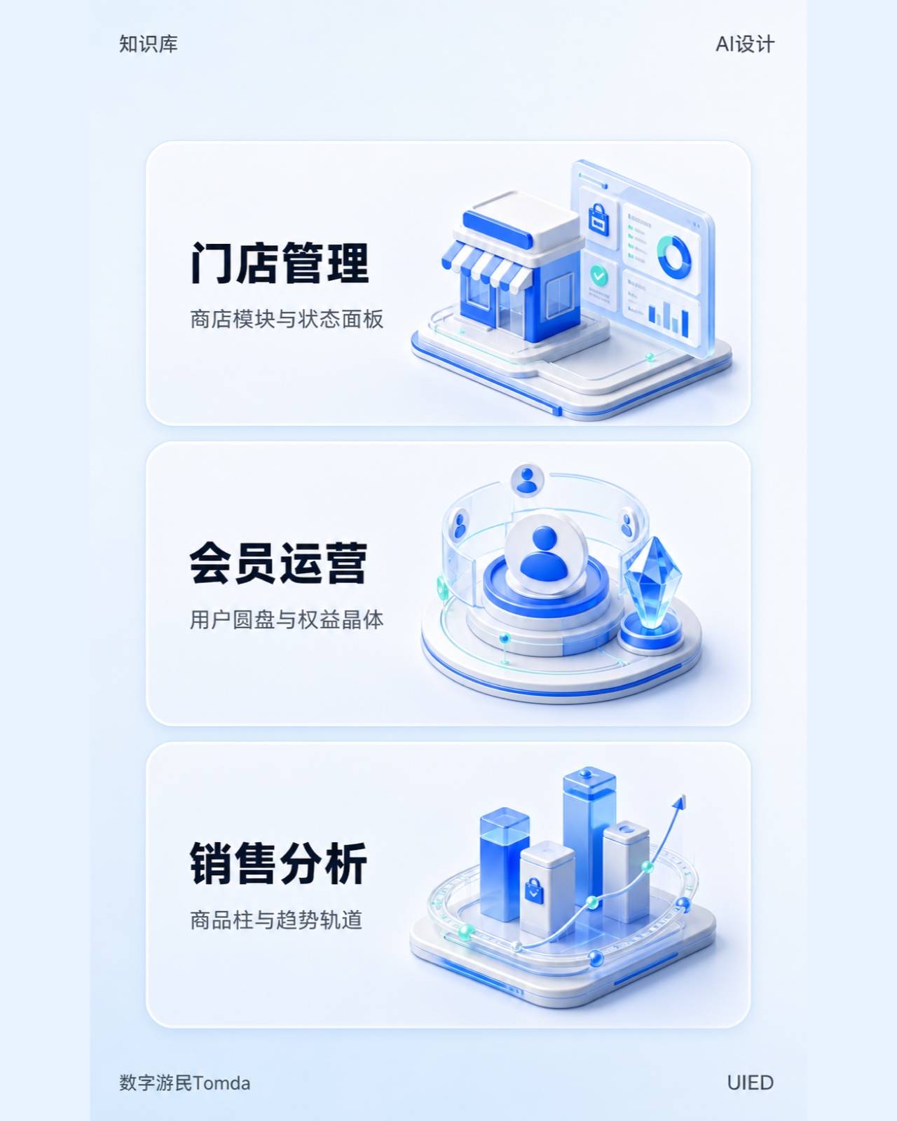 智慧零售服务|蓝色等距三维卡片