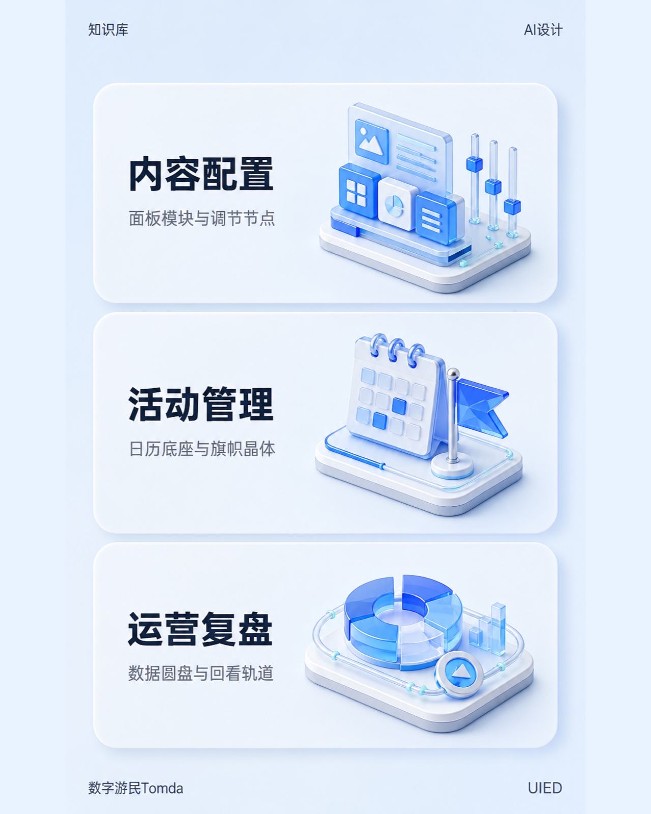 运营管理服务|蓝色等距三维卡片