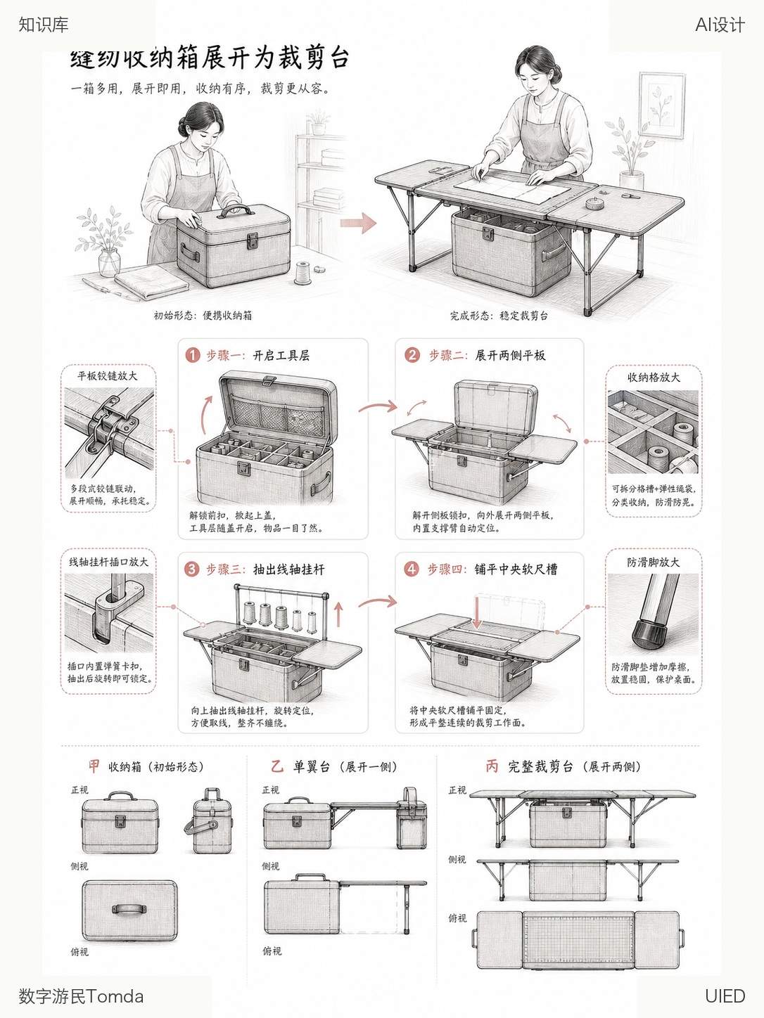缝纫收纳箱展开为裁剪台