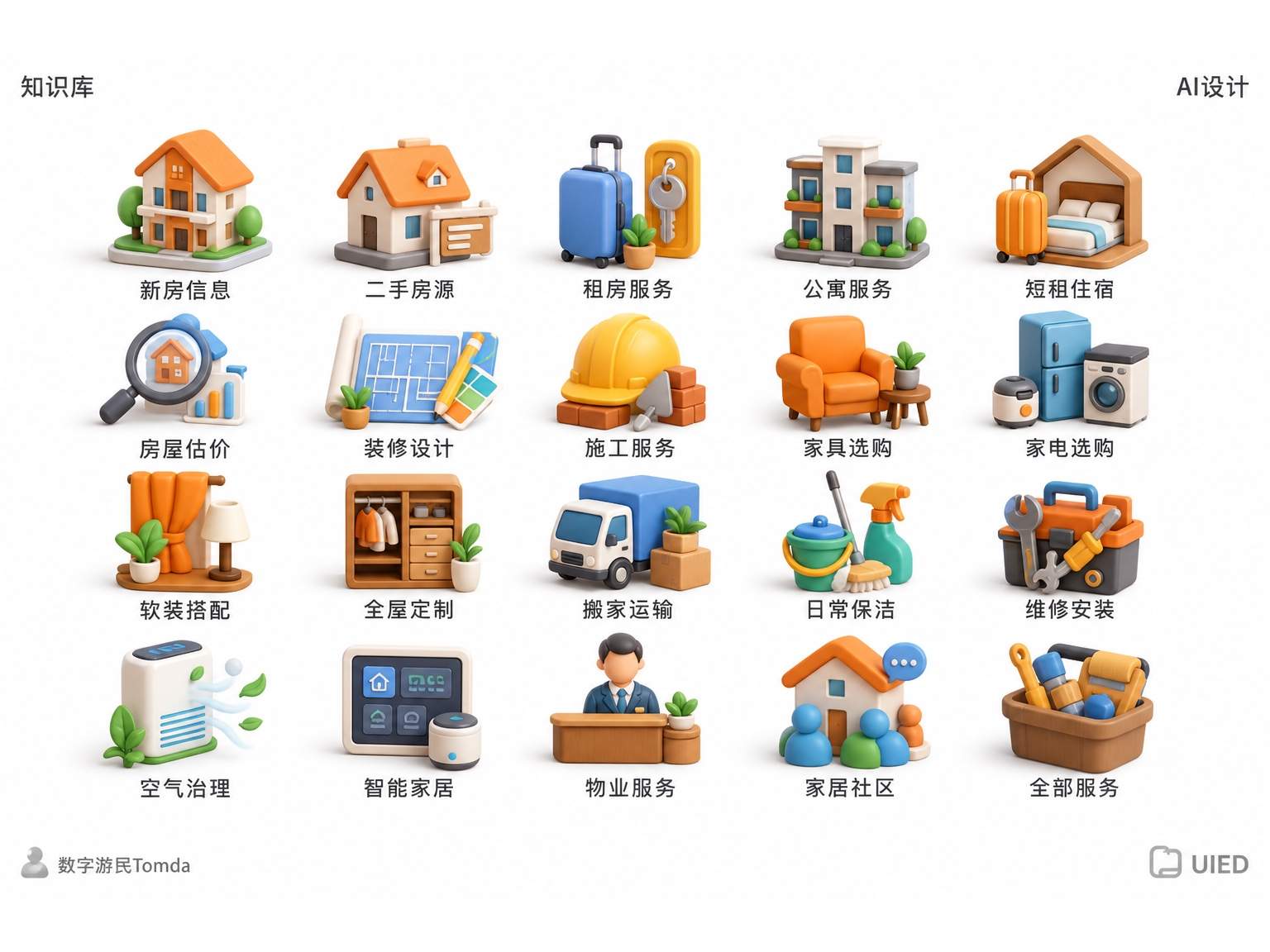 房屋家居服务｜彩色三维服务图标板