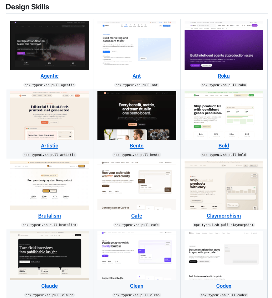 Awesome Design Skills 67 套可以直接喂给 AI Agent 的设计风格,让 Vibe Coding 页面更稳定