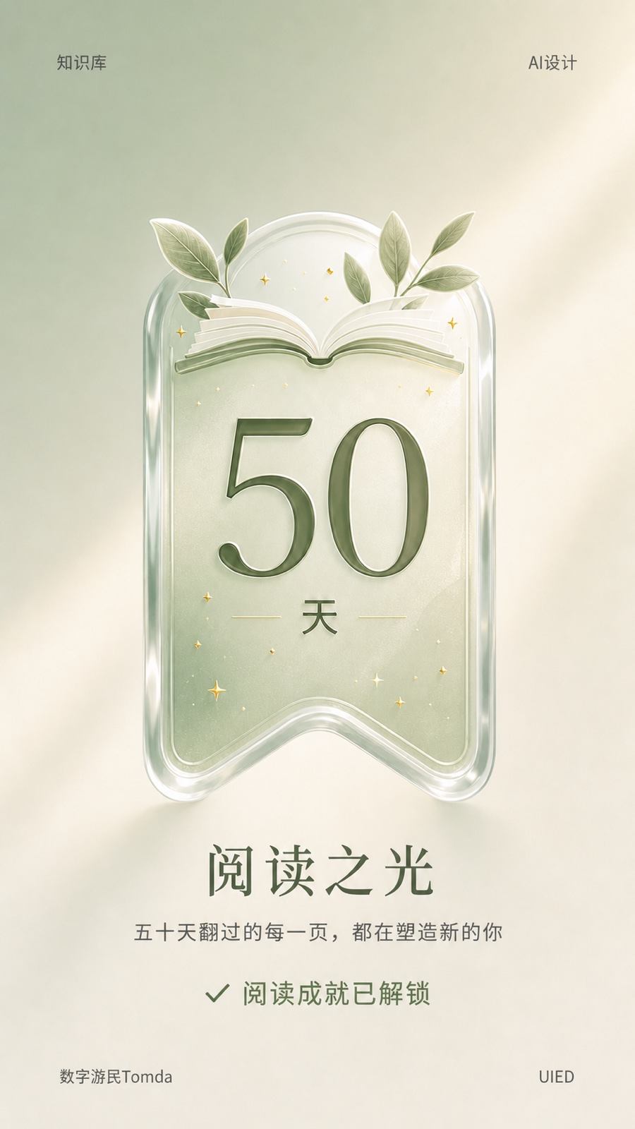 五十日阅读玻璃拟态成就解锁海报