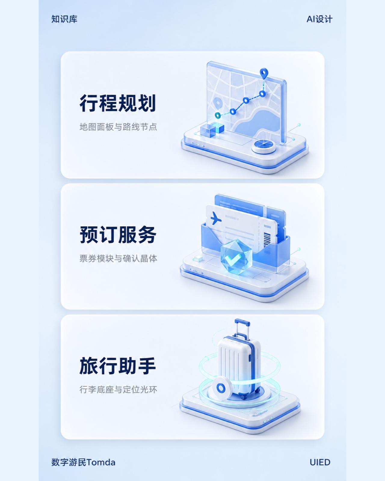 旅行服务平台|蓝色等距三维卡片