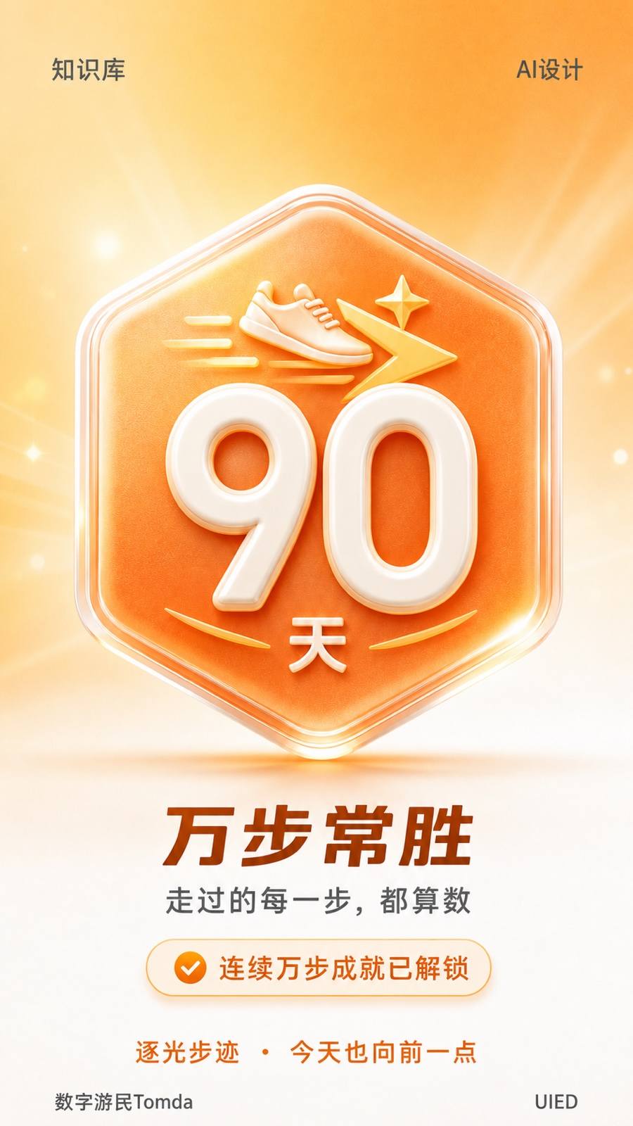 九十日万步玻璃拟态成就解锁海报