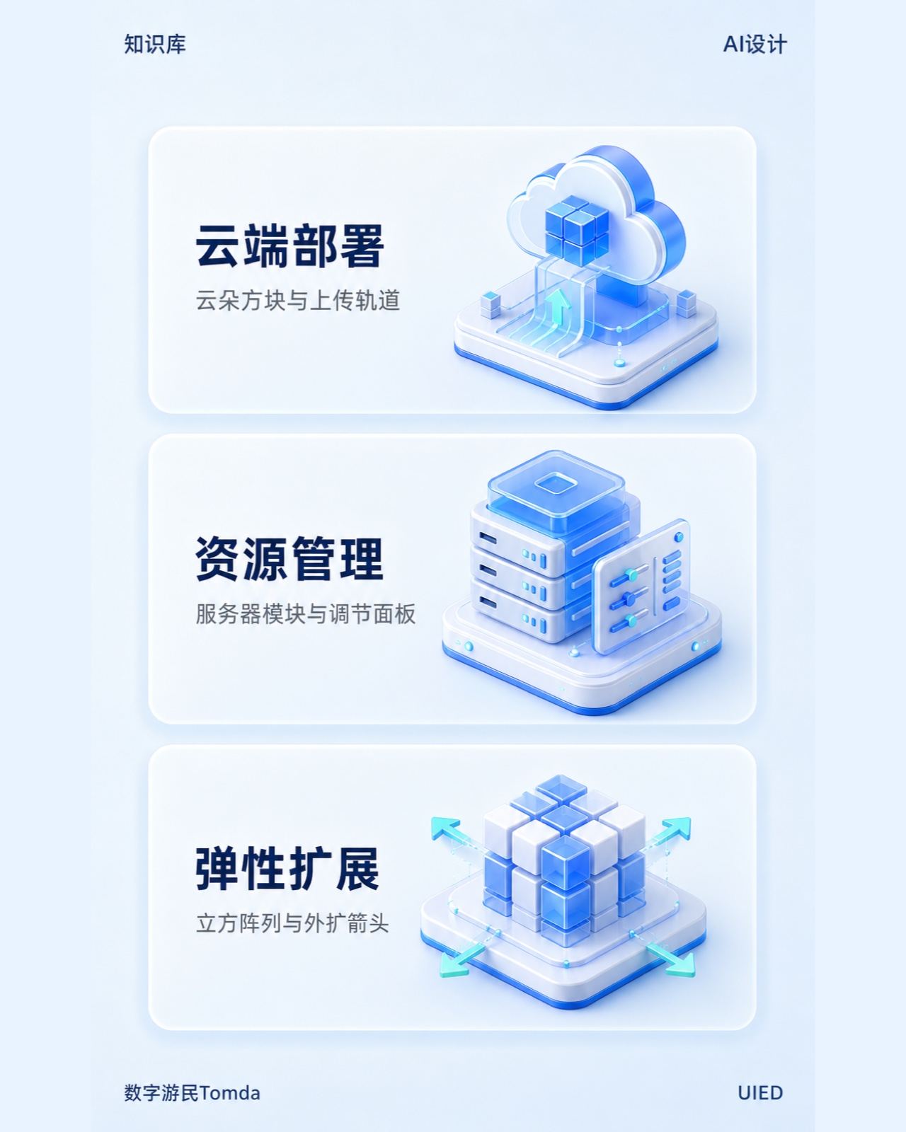 云端平台服务|蓝色等距三维卡片