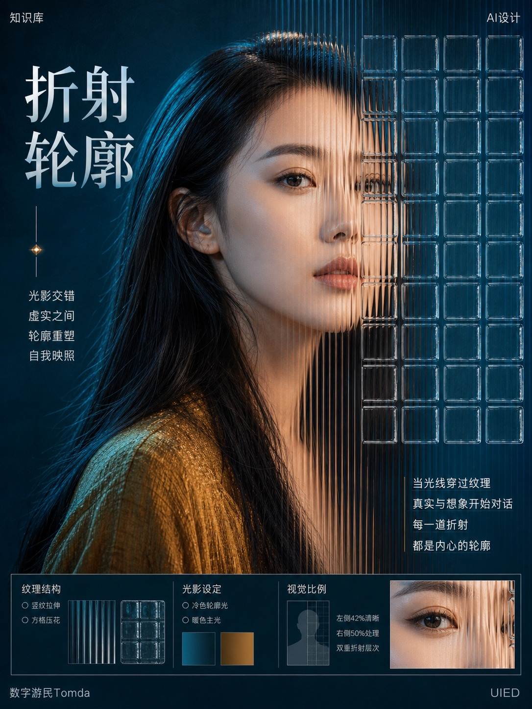 长发人物竖纹方格叠加