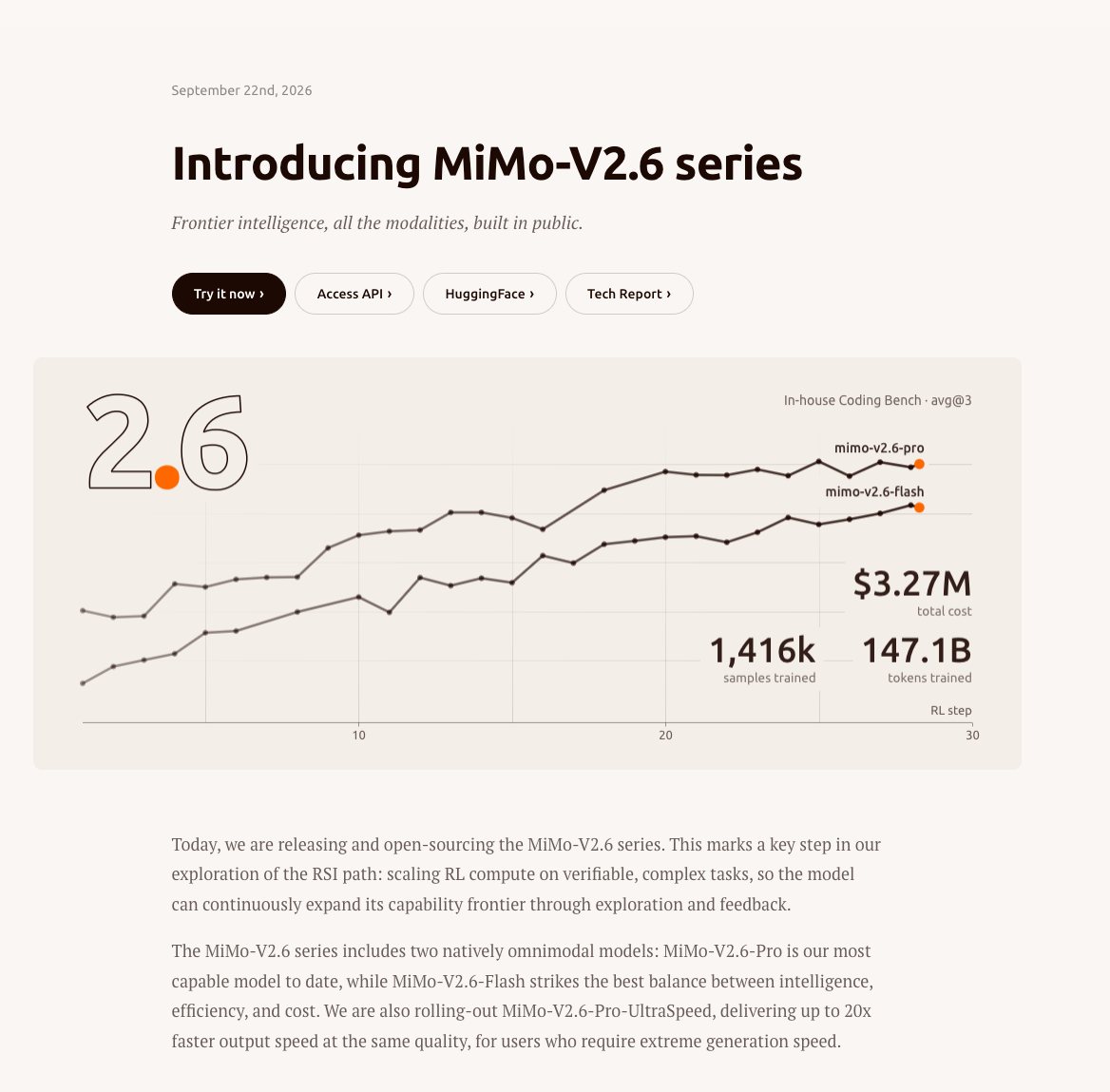 小米这次不只开源模型:MiMo-V2.6 登顶 AA 开放权重榜,连 7000+ RL 环境都放出来了