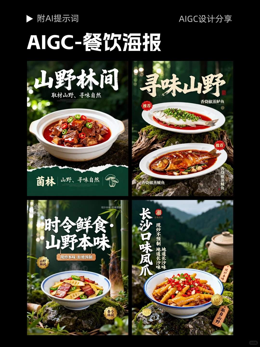 AI生成山野系餐饮海报｜审美封神🍃