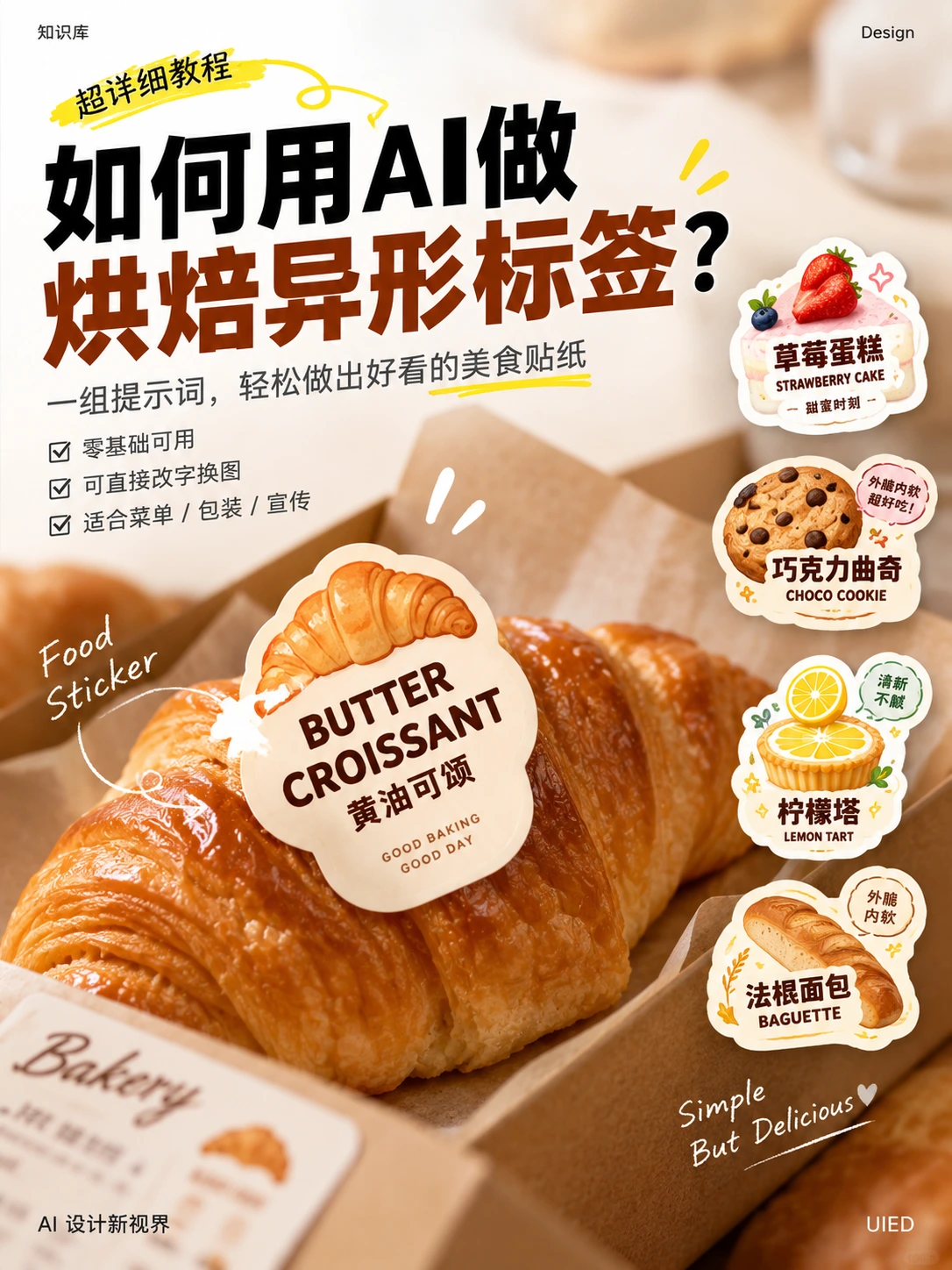 如何用AI做烘焙标签异形卡？附提示词