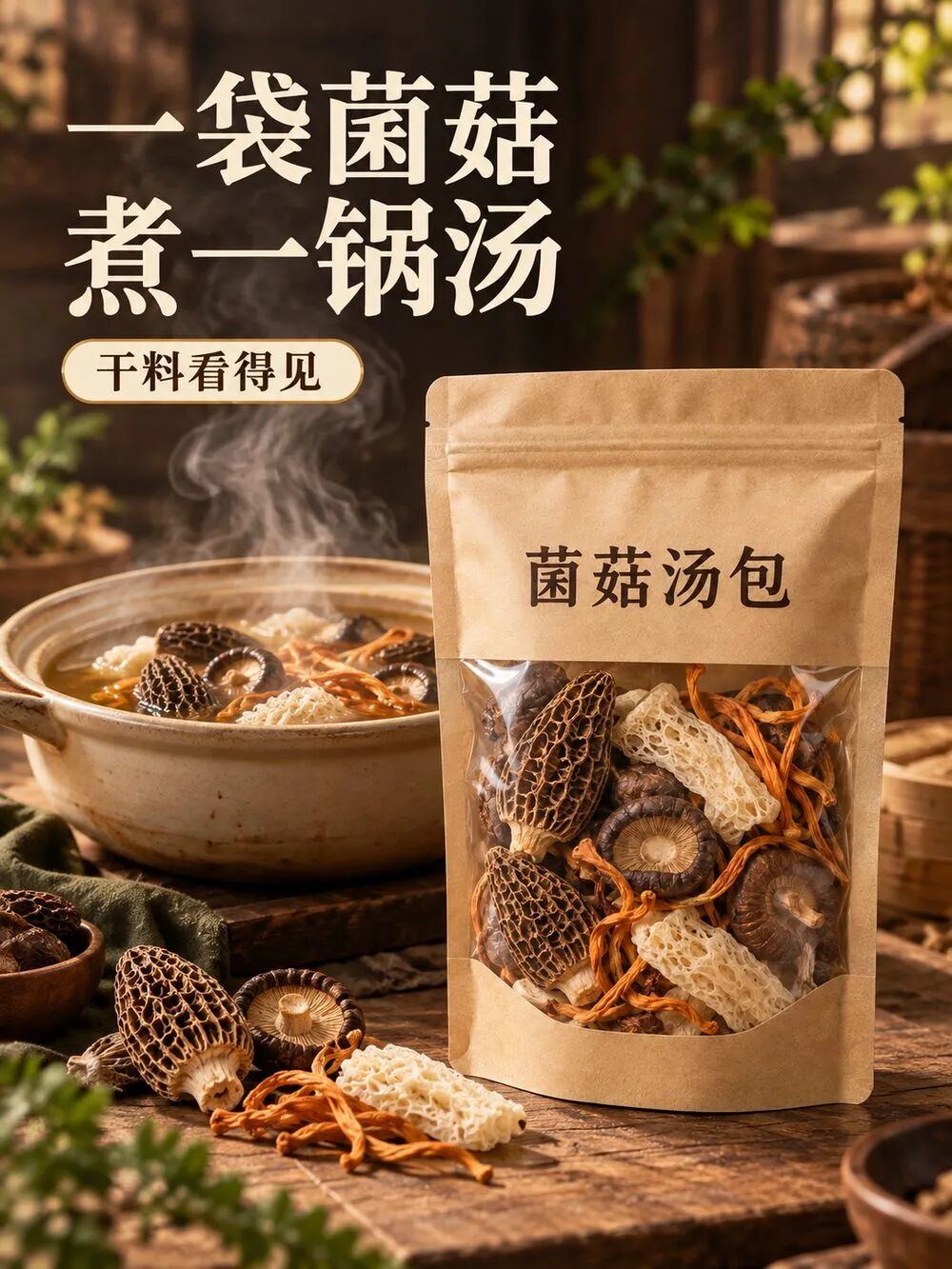 第一屏：一袋菌菇煮一锅汤