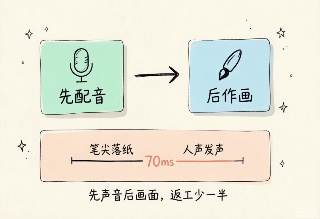 声音在前画面在后：笔尖落纸比人声发声提前 70ms