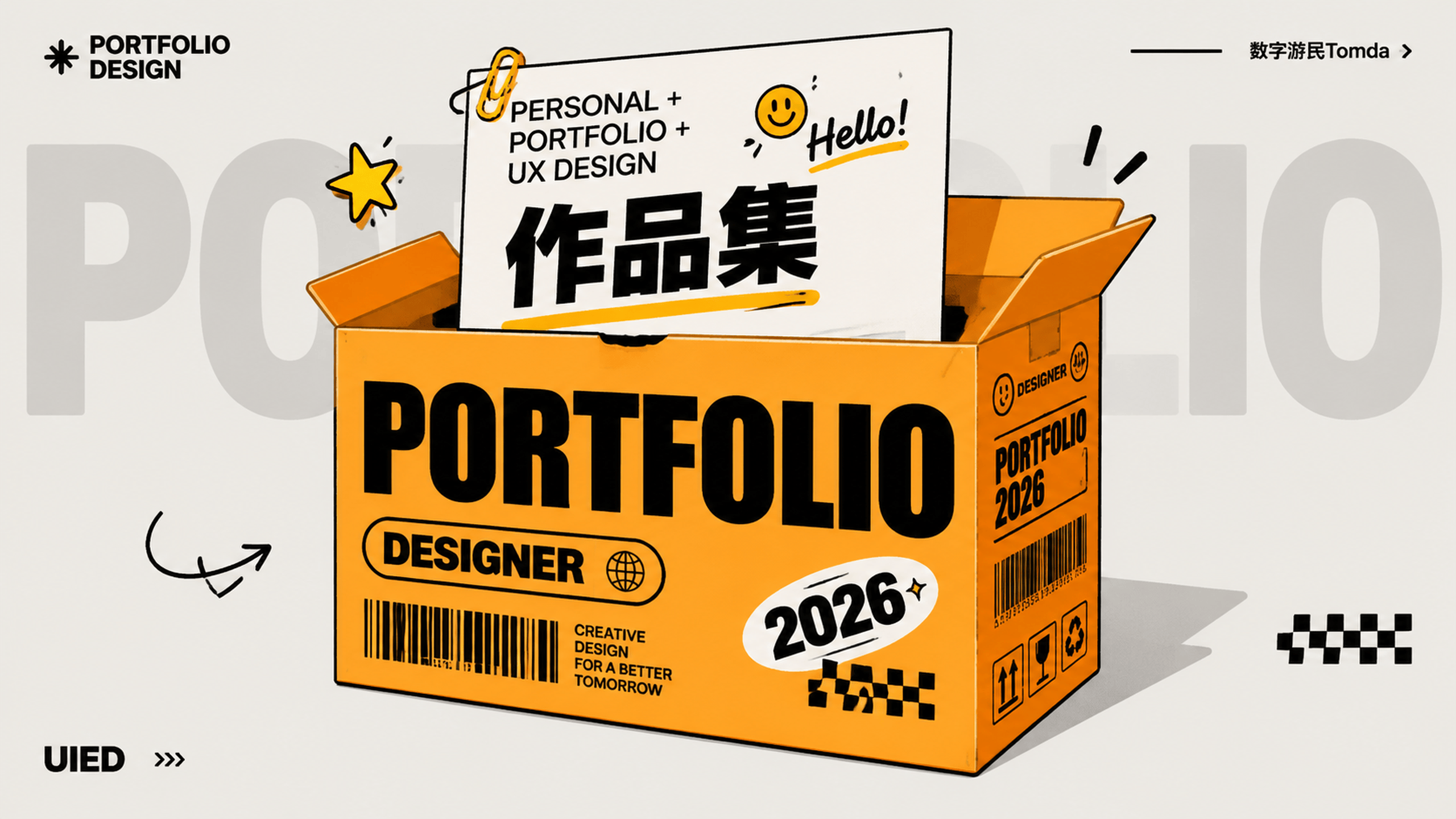 以复古卡通纸盒风格个人作品集封面制作,采