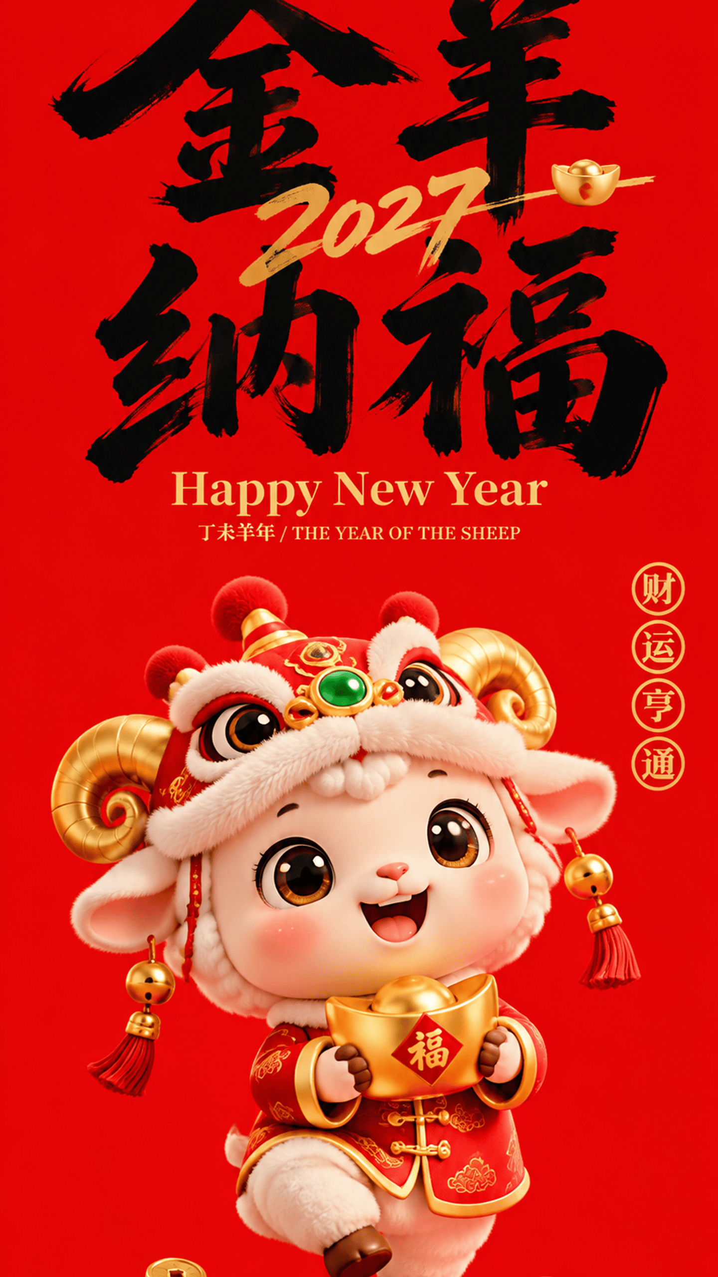 设计一张原创「金羊纳福」2027羊年国潮