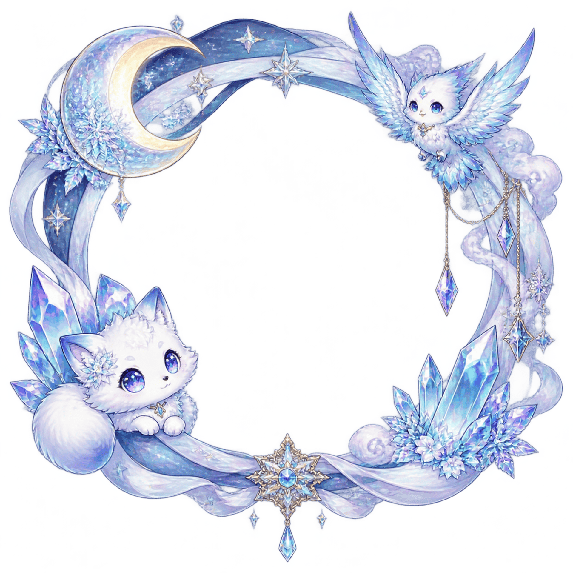 “霜羽雪狐”主题幻想游戏头像框