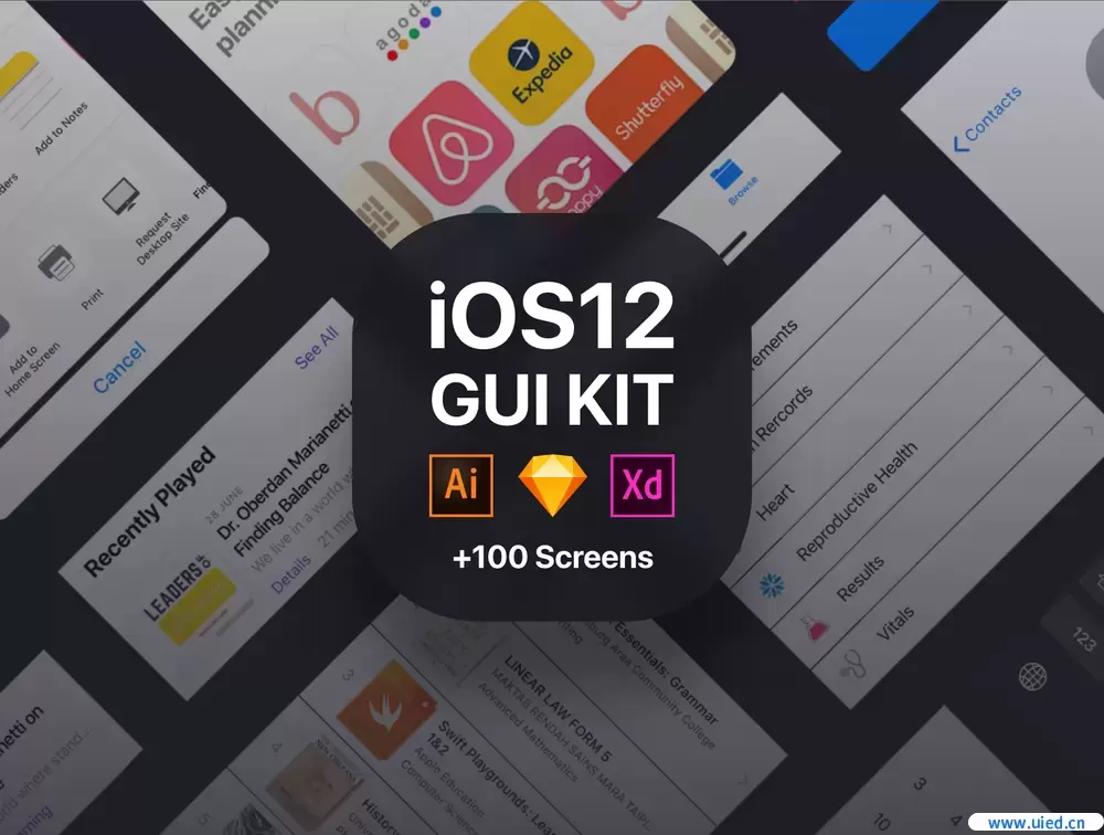100个iOS 12 GUI KIT设计规范优质设计素材下载(提供Sketch和Adobe XD格式下载）