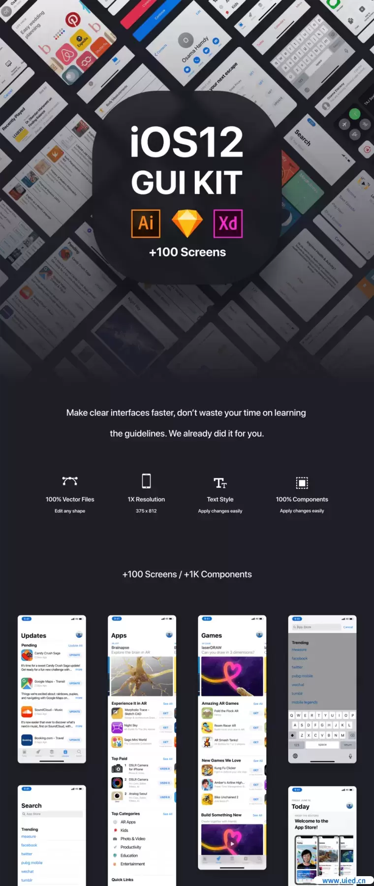 100个iOS 12 GUI KIT设计规范优质设计素材下载(提供Sketch和Adobe XD格式下载）