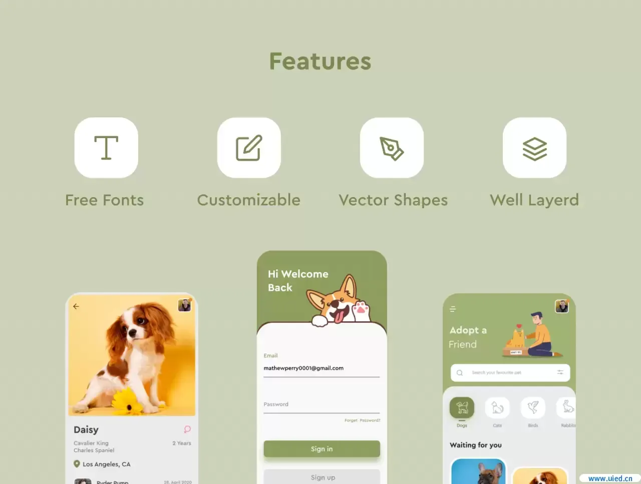 免费宠物轻社交App UI源文件下载，宠物领养社区App UI界面套装figma源文件下载