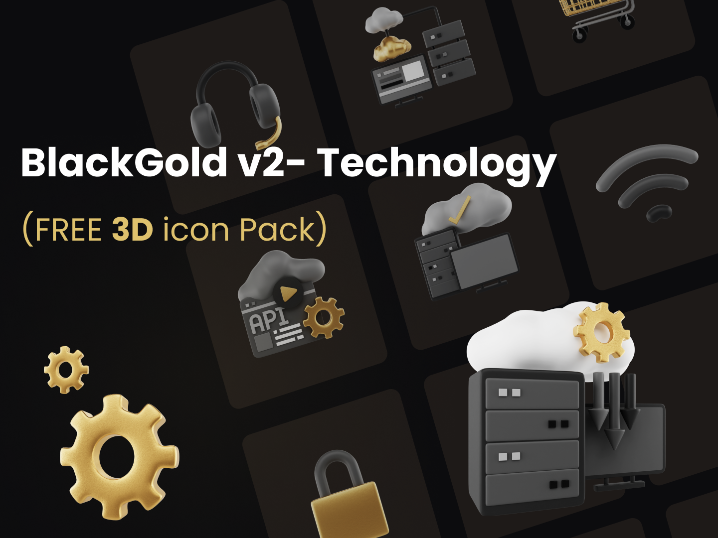 免费3D 黑金风格科技图标