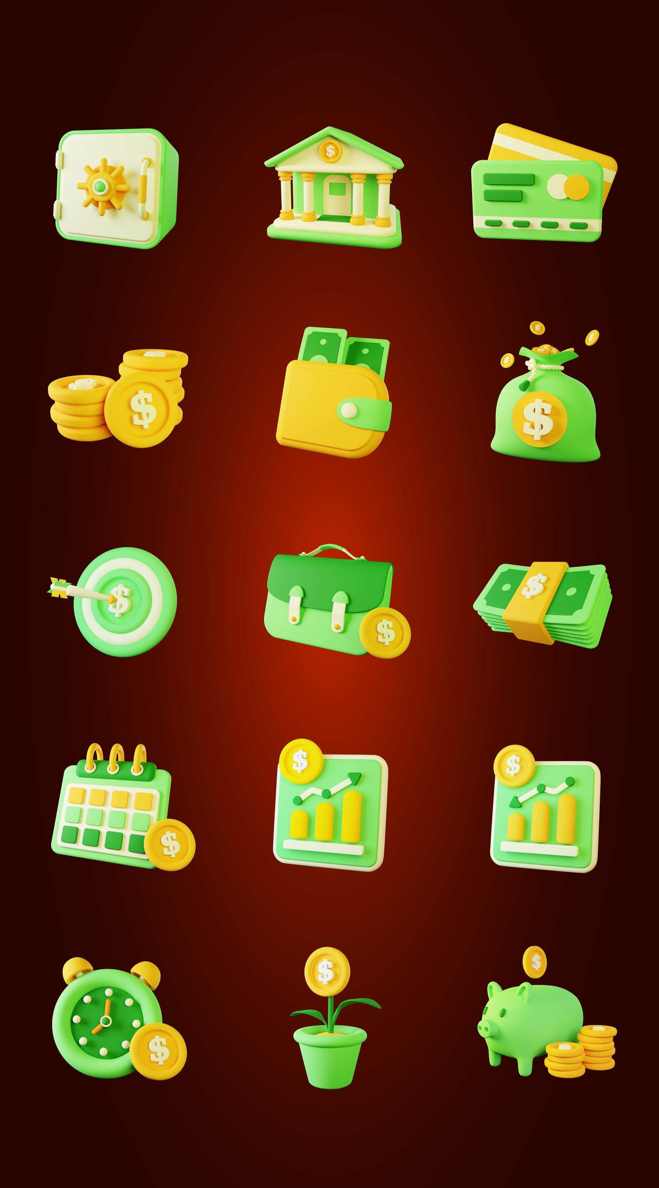 金融货币储蓄3D图标模型