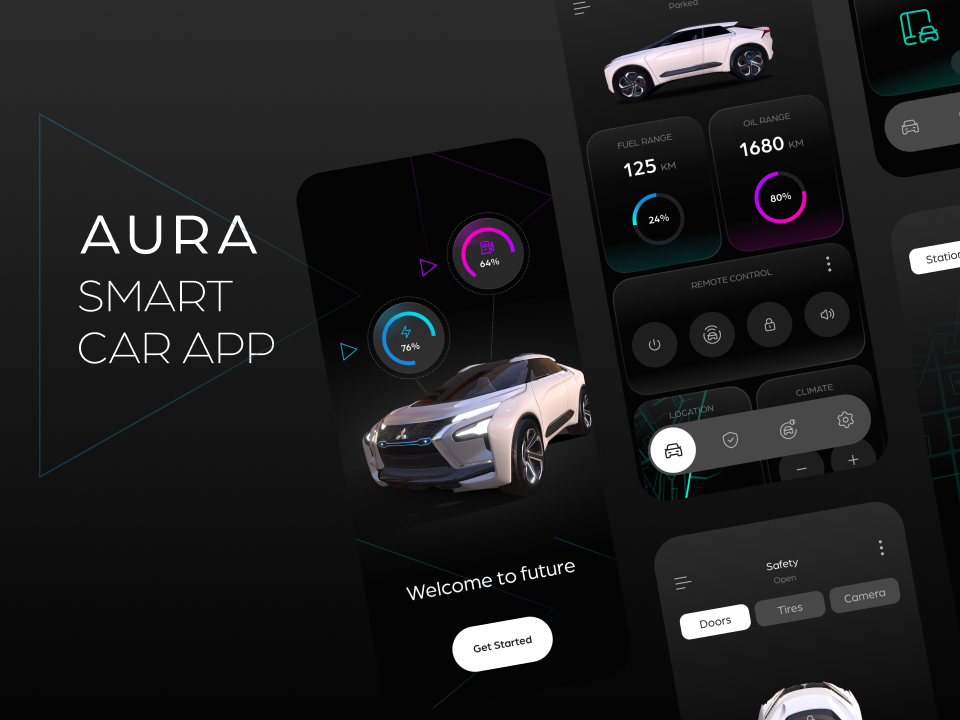 玻璃拟物app ui风格汽车控制figma素材下载插图