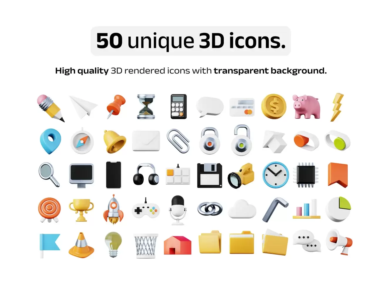 50款高质量表情天气食品3D图标模型素材