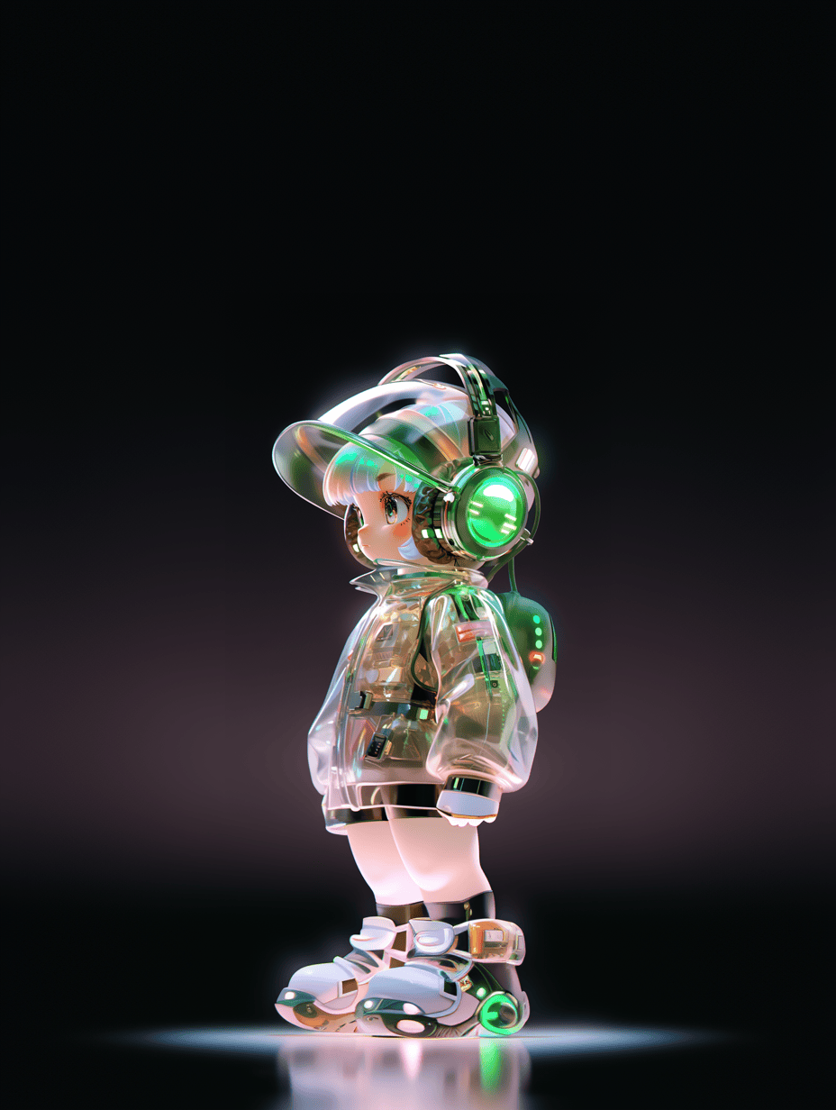 可爱独特的女孩形象，戴着超大耳机，展现音乐魅力与个性