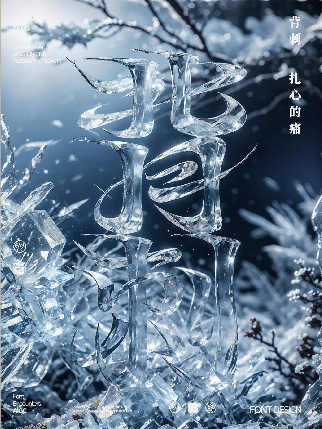 AI造字字变冰雕效果之背刺字体设计！