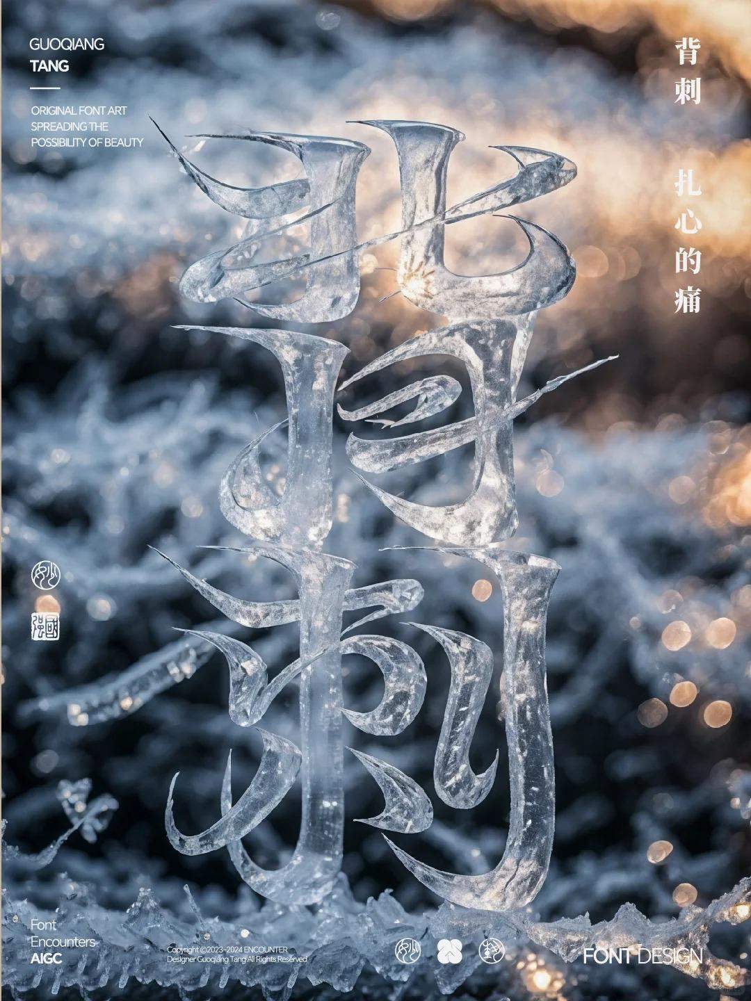 AI造字字变冰雕效果之背刺字体设计！