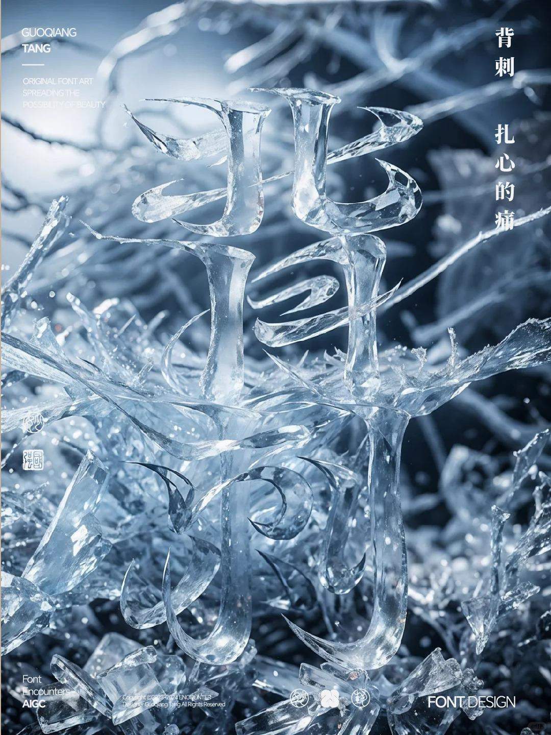 AI造字字变冰雕效果之背刺字体设计！