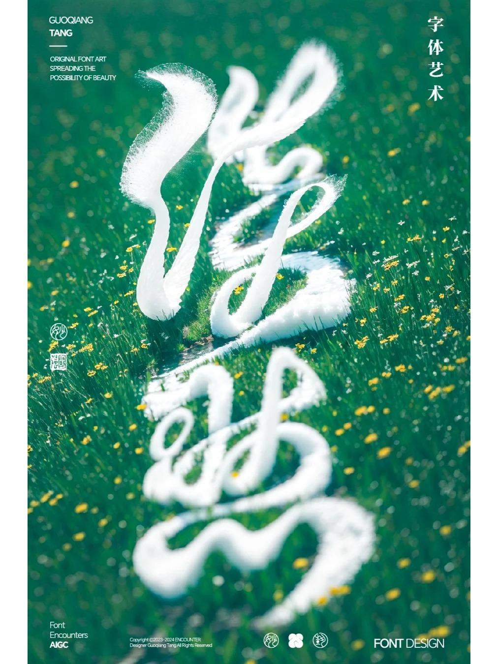 字融入溪水或湖泊AI教程字体设计之淡然