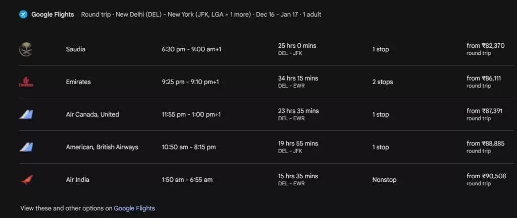 使用 Google Flights 查看航班信息