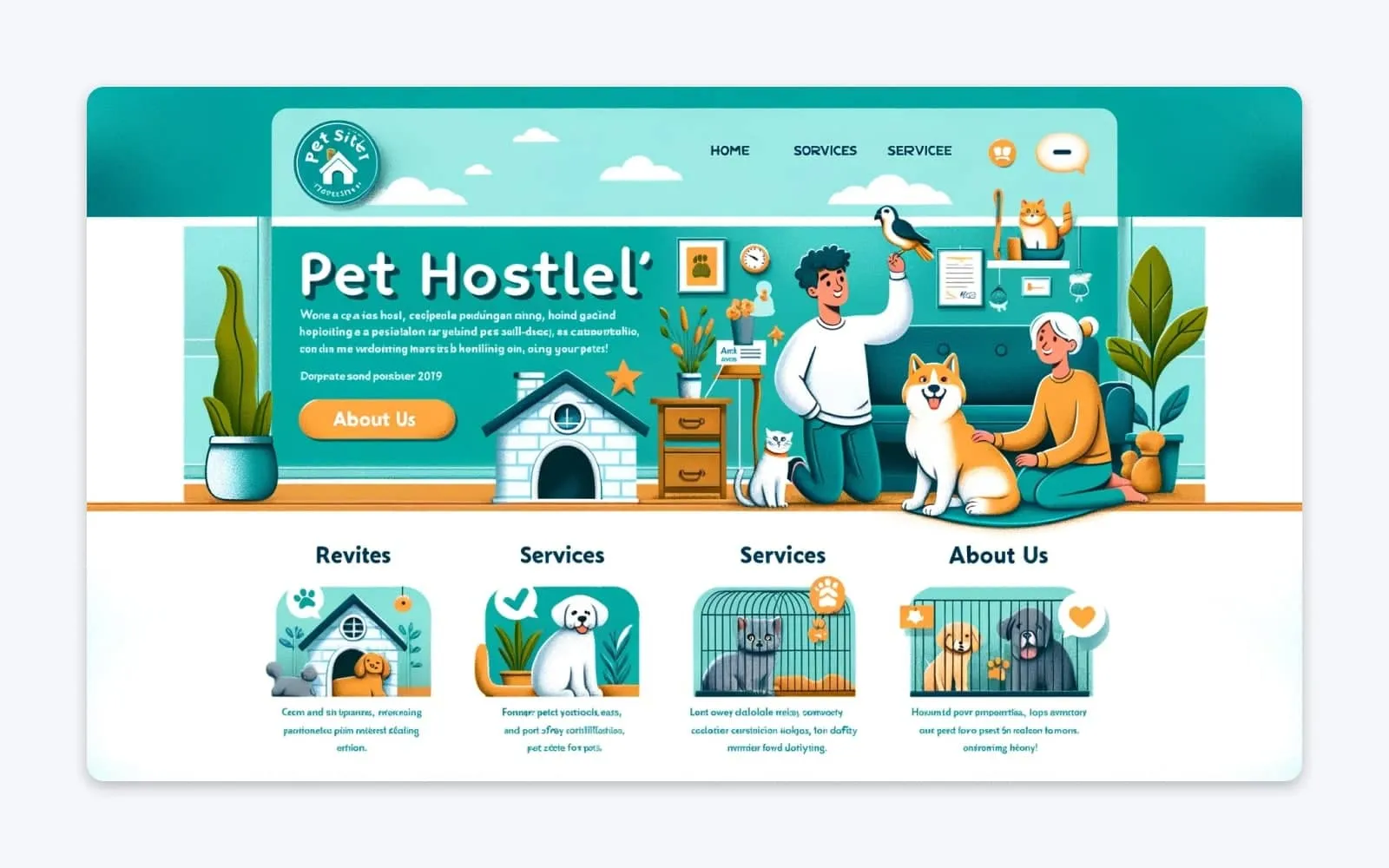 为我的宠物日托中心 Pet Hostel 设计一个网站主页 为我的宠物日托中心 Pet Hostel 设计一个网站主页