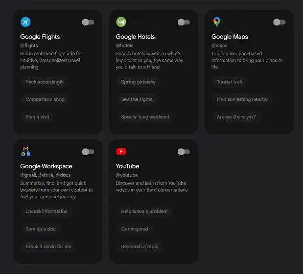 禁用 Google Bard 上的扩展工具